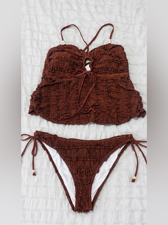 Other - Brown Textured Tankini Swimsuit Set